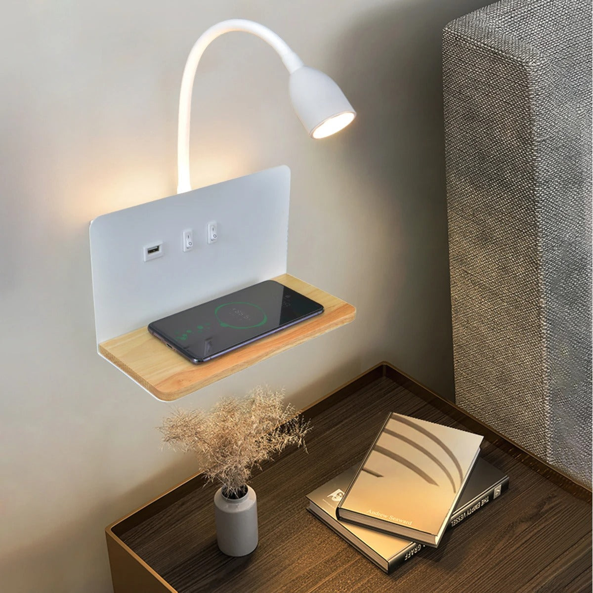 Lampe de Chevet Liseuse avec Recharge Sans Fil et USB
